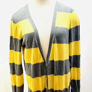 HALOGEN Women Long Sleeve Striped Yellow/Gray Casual Cardigan Sweater Size Large